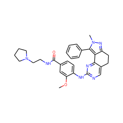 COc1cc(C(=O)NCCN2CCCC2)ccc1Nc1ncc2c(n1)-c1c(nn(C)c1-c1ccccc1)CC2 ZINC000143082373