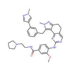 COc1cc(C(=O)NCCN2CCCC2)ccc1Nc1ncc2c(n1)-c1c(nn(C)c1Cc1cccc(-c3cnn(C)c3)c1)CC2 ZINC000224946634