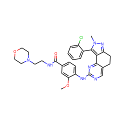 COc1cc(C(=O)NCCN2CCOCC2)ccc1Nc1ncc2c(n1)-c1c(nn(C)c1-c1ccccc1Cl)CC2 ZINC000169702388