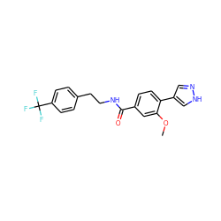 COc1cc(C(=O)NCCc2ccc(C(F)(F)F)cc2)ccc1-c1cn[nH]c1 ZINC001772649939