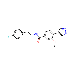 COc1cc(C(=O)NCCc2ccc(F)cc2)ccc1-c1cn[nH]c1 ZINC000221711792