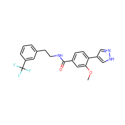 COc1cc(C(=O)NCCc2cccc(C(F)(F)F)c2)ccc1-c1cn[nH]c1 ZINC001772625919