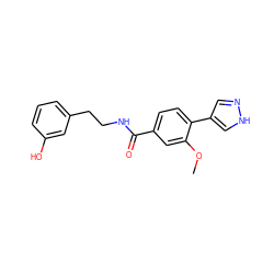 COc1cc(C(=O)NCCc2cccc(O)c2)ccc1-c1cn[nH]c1 ZINC001772642338