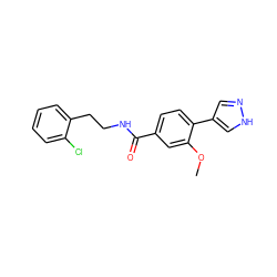 COc1cc(C(=O)NCCc2ccccc2Cl)ccc1-c1cn[nH]c1 ZINC000221705042