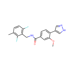 COc1cc(C(=O)NCc2c(F)ccc(C)c2F)ccc1-c1cn[nH]c1 ZINC000221721652