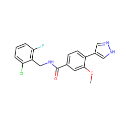 COc1cc(C(=O)NCc2c(F)cccc2Cl)ccc1-c1cn[nH]c1 ZINC001772651363