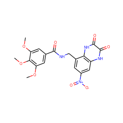 COc1cc(C(=O)NCc2cc([N+](=O)[O-])cc3[nH]c(=O)c(=O)[nH]c23)cc(OC)c1OC ZINC000027553011