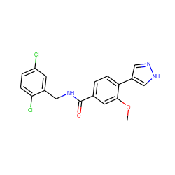 COc1cc(C(=O)NCc2cc(Cl)ccc2Cl)ccc1-c1cn[nH]c1 ZINC000213996982