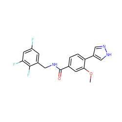 COc1cc(C(=O)NCc2cc(F)cc(F)c2F)ccc1-c1cn[nH]c1 ZINC001772657217