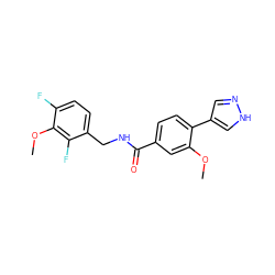 COc1cc(C(=O)NCc2ccc(F)c(OC)c2F)ccc1-c1cn[nH]c1 ZINC000213996631