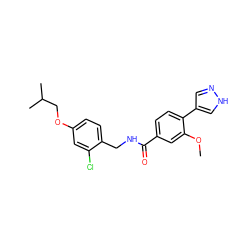 COc1cc(C(=O)NCc2ccc(OCC(C)C)cc2Cl)ccc1-c1cn[nH]c1 ZINC000213997065