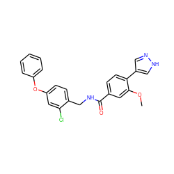 COc1cc(C(=O)NCc2ccc(Oc3ccccc3)cc2Cl)ccc1-c1cn[nH]c1 ZINC000213996723