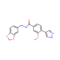 COc1cc(C(=O)NCc2ccc3c(c2)OCO3)ccc1-c1cn[nH]c1 ZINC000221707258