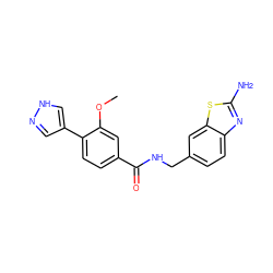 COc1cc(C(=O)NCc2ccc3nc(N)sc3c2)ccc1-c1cn[nH]c1 ZINC000213991224