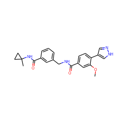 COc1cc(C(=O)NCc2cccc(C(=O)NC3(C)CC3)c2)ccc1-c1cn[nH]c1 ZINC000221833357