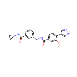 COc1cc(C(=O)NCc2cccc(C(=O)NC3CC3)c2)ccc1-c1cn[nH]c1 ZINC001772599328