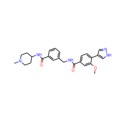 COc1cc(C(=O)NCc2cccc(C(=O)NC3CCN(C)CC3)c2)ccc1-c1cn[nH]c1 ZINC001772619617