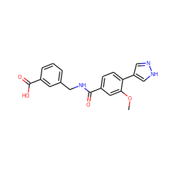 COc1cc(C(=O)NCc2cccc(C(=O)O)c2)ccc1-c1cn[nH]c1 ZINC000221722483