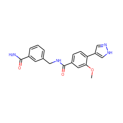 COc1cc(C(=O)NCc2cccc(C(N)=O)c2)ccc1-c1cn[nH]c1 ZINC001772587434