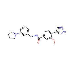 COc1cc(C(=O)NCc2cccc(N3CCCC3)c2)ccc1-c1cn[nH]c1 ZINC001772602273