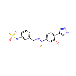 COc1cc(C(=O)NCc2cccc(NS(C)(=O)=O)c2)ccc1-c1cn[nH]c1 ZINC001772612419