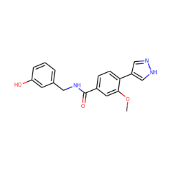 COc1cc(C(=O)NCc2cccc(O)c2)ccc1-c1cn[nH]c1 ZINC000217361560