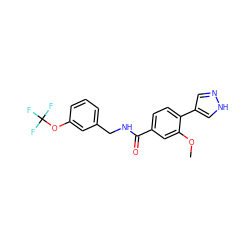 COc1cc(C(=O)NCc2cccc(OC(F)(F)F)c2)ccc1-c1cn[nH]c1 ZINC000221699856