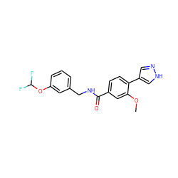 COc1cc(C(=O)NCc2cccc(OC(F)F)c2)ccc1-c1cn[nH]c1 ZINC000213991136