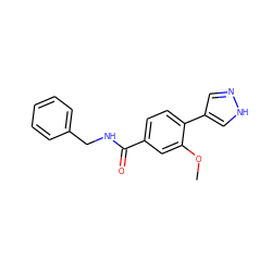 COc1cc(C(=O)NCc2ccccc2)ccc1-c1cn[nH]c1 ZINC000221712315