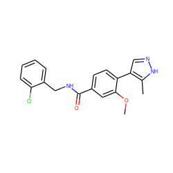 COc1cc(C(=O)NCc2ccccc2Cl)ccc1-c1cn[nH]c1C ZINC000222959679