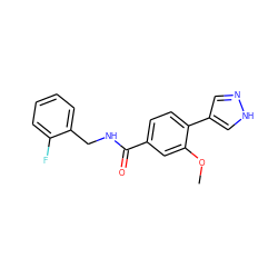 COc1cc(C(=O)NCc2ccccc2F)ccc1-c1cn[nH]c1 ZINC000221703592