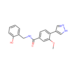 COc1cc(C(=O)NCc2ccccc2O)ccc1-c1cn[nH]c1 ZINC000221717482