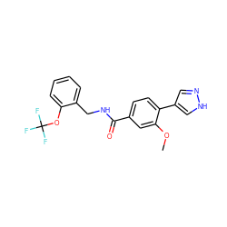 COc1cc(C(=O)NCc2ccccc2OC(F)(F)F)ccc1-c1cn[nH]c1 ZINC000221708200
