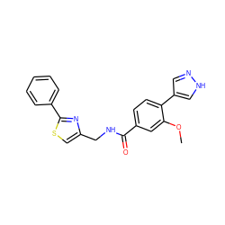 COc1cc(C(=O)NCc2csc(-c3ccccc3)n2)ccc1-c1cn[nH]c1 ZINC000221702303