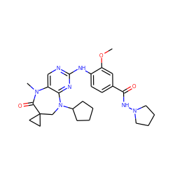 COc1cc(C(=O)NN2CCCC2)ccc1Nc1ncc2c(n1)N(C1CCCC1)CC1(CC1)C(=O)N2C ZINC000118804406