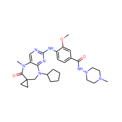 COc1cc(C(=O)NN2CCN(C)CC2)ccc1Nc1ncc2c(n1)N(C1CCCC1)CC1(CC1)C(=O)N2C ZINC000115491575