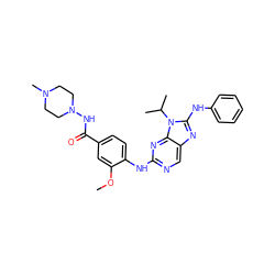 COc1cc(C(=O)NN2CCN(C)CC2)ccc1Nc1ncc2nc(Nc3ccccc3)n(C(C)C)c2n1 ZINC000198982377