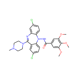 COc1cc(C(=O)NN2c3ccc(Cl)cc3N=C(N3CCN(C)CC3)c3cc(Cl)ccc32)cc(OC)c1OC ZINC000036089417