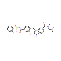 COc1cc(C(=O)NS(=O)(=O)c2ccccc2C)ccc1Cc1cn(C)c2ccc(C(=O)N(C)CC(C)C)cc12 ZINC000027405996