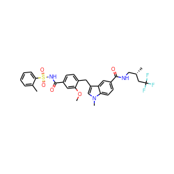 COc1cc(C(=O)NS(=O)(=O)c2ccccc2C)ccc1Cc1cn(C)c2ccc(C(=O)NC[C@H](C)CC(F)(F)F)cc12 ZINC000003925925