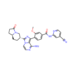 COc1cc(C(=O)Nc2cc(C#N)ccn2)ccc1-c1nc([C@@H]2CC[C@H]3CCC(=O)N3C2)n2ccnc(N)c12 ZINC000145346992