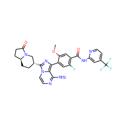 COc1cc(C(=O)Nc2cc(C(F)(F)F)ccn2)c(F)cc1-c1nc([C@@H]2CC[C@H]3CCC(=O)N3C2)n2ccnc(N)c12 ZINC000145652216