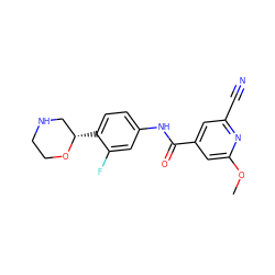 COc1cc(C(=O)Nc2ccc([C@H]3CNCCO3)c(F)c2)cc(C#N)n1 ZINC000149995013