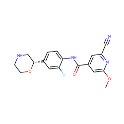 COc1cc(C(=O)Nc2ccc([C@H]3CNCCO3)cc2F)cc(C#N)n1 ZINC000149852371