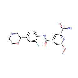 COc1cc(C(=O)Nc2ccc([C@H]3CNCCO3)cc2F)cc(C(N)=O)n1 ZINC000149938689