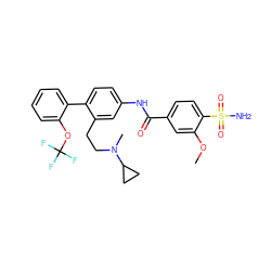 COc1cc(C(=O)Nc2ccc(-c3ccccc3OC(F)(F)F)c(CCN(C)C3CC3)c2)ccc1S(N)(=O)=O ZINC000095578785