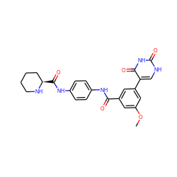 COc1cc(C(=O)Nc2ccc(NC(=O)[C@@H]3CCCCN3)cc2)cc(-c2c[nH]c(=O)[nH]c2=O)c1 ZINC000299837517