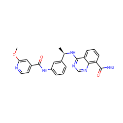 COc1cc(C(=O)Nc2cccc([C@@H](C)Nc3ncnc4c(C(N)=O)cccc34)c2)ccn1 ZINC000114346009