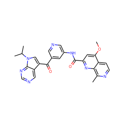 COc1cc(C(=O)Nc2cncc(C(=O)c3cn(C(C)C)c4ncncc34)c2)nc2c(C)nccc12 ZINC000169708002