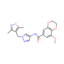 COc1cc(C(=O)Nc2cnn(Cc3c(C)noc3C)c2)cc2c1OCCO2 ZINC000115731142